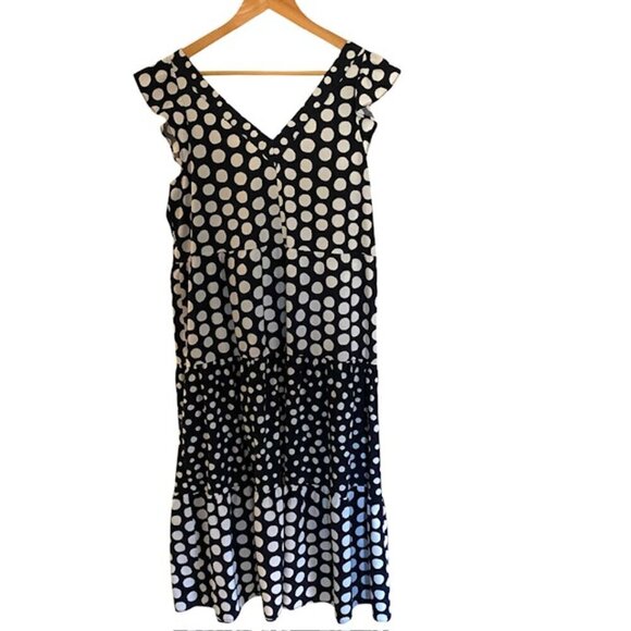 Loft Dotted Flutter Sleeve V-neck Midi Dress Large - Picture 4 of 5